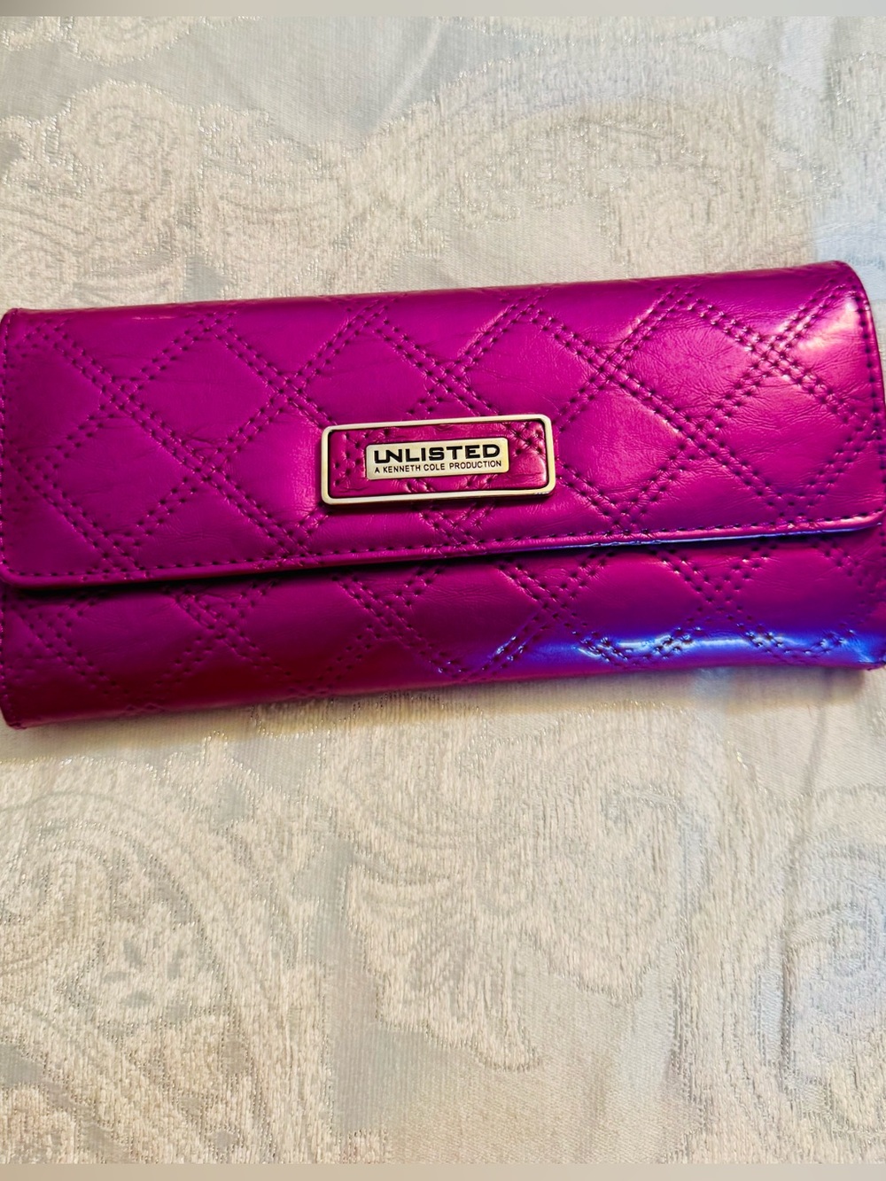 UNLISTED Metallic Magenta Quilted Clutch Wallet with Coin Purse New